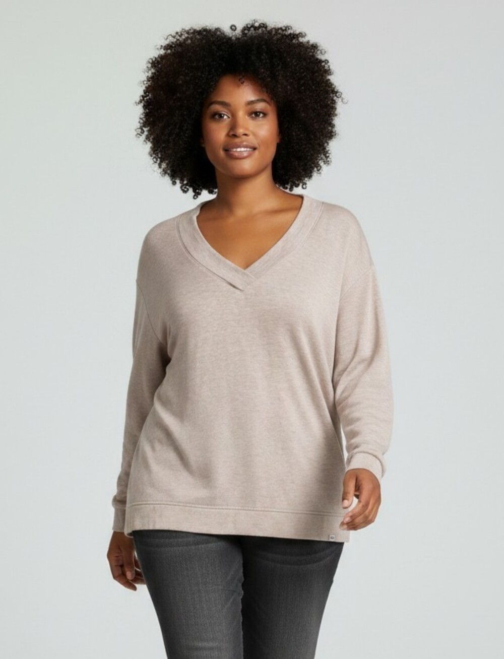 Orvis Women’s Large V-Neck Modal Blend Pullover Sweatshirt Beige Taupe